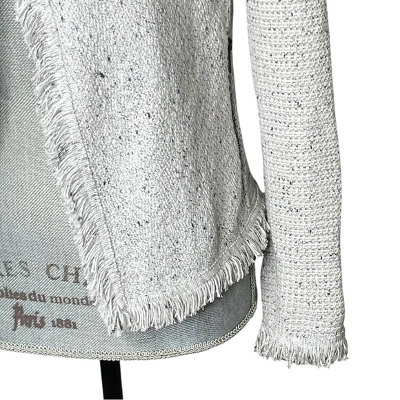 NIC+ZOE Open Front Fringed Knit Jacket PP Petite Gray Speckled Textured Blazer - Picture 6 of 14
